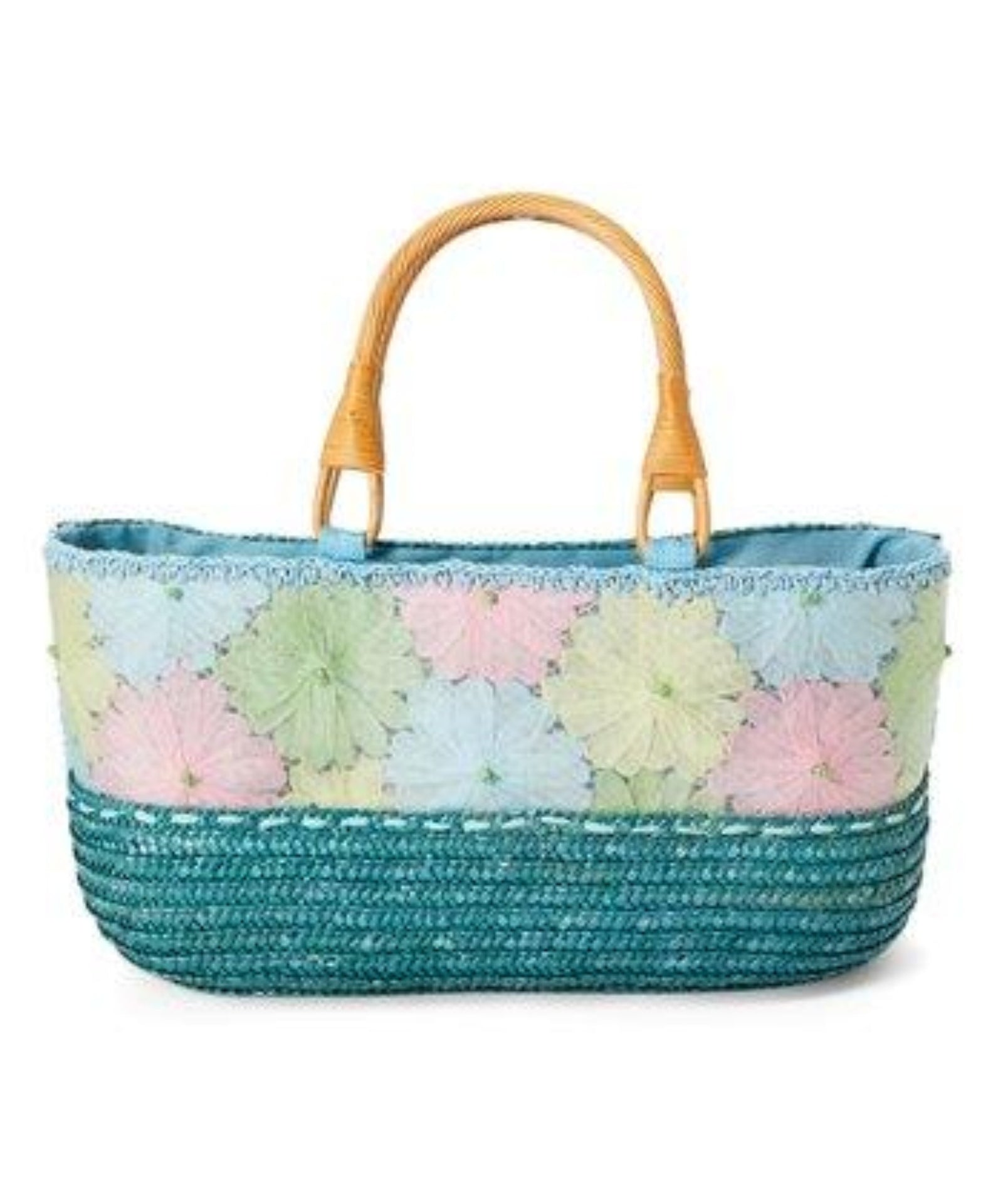 Multicolor Rattan Floral Straw Tote