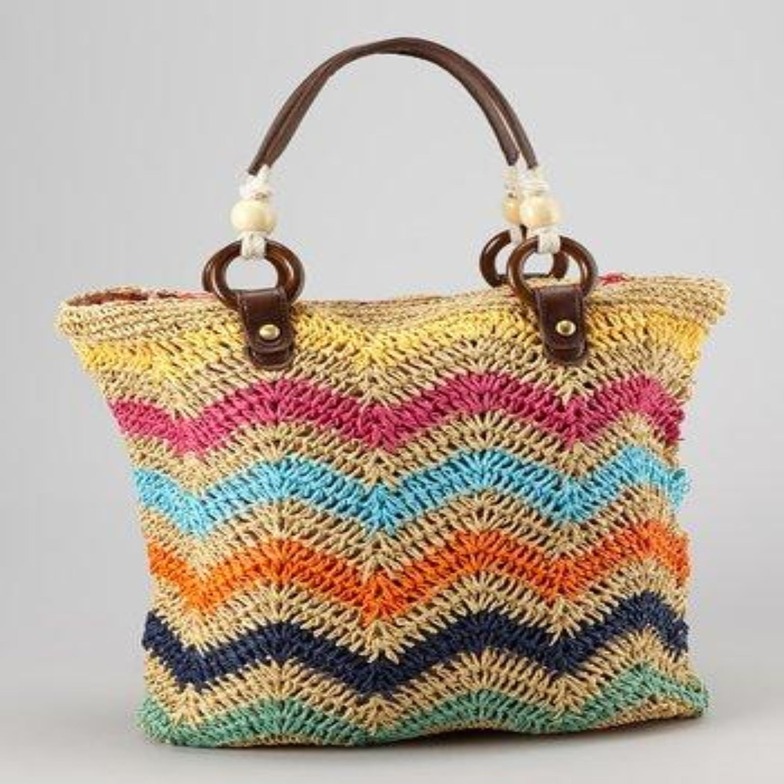 Zigzag Crocheted Straw Tote