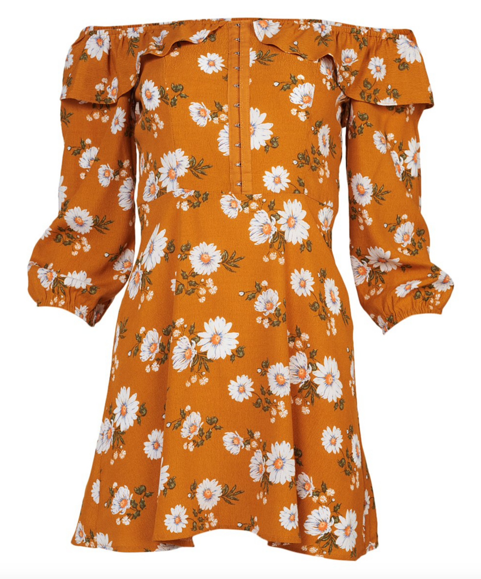 Women Mustard Floral Off-Shoulder Dress