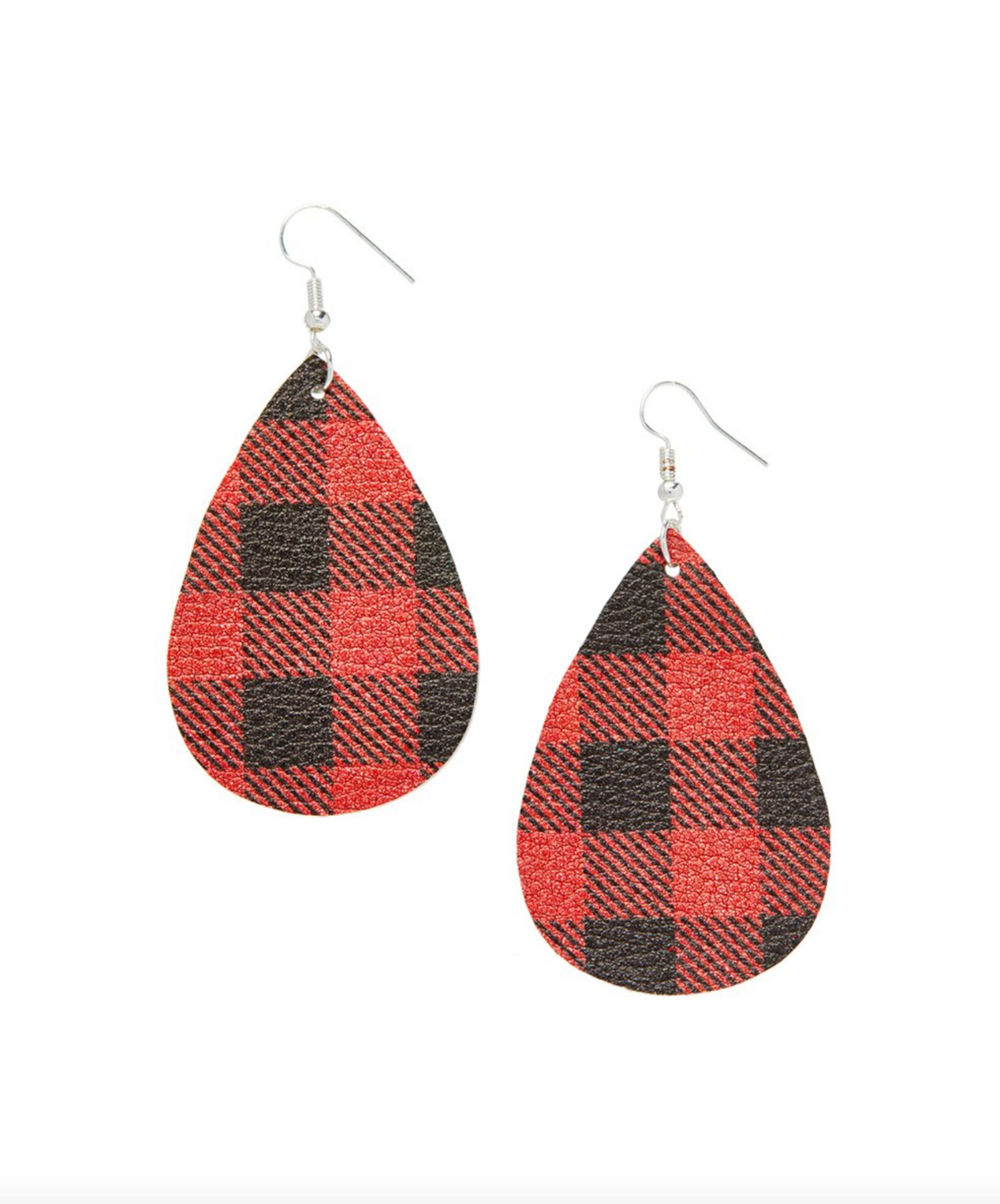 Red & Black Buffalo Plaid Teardrop Earrings