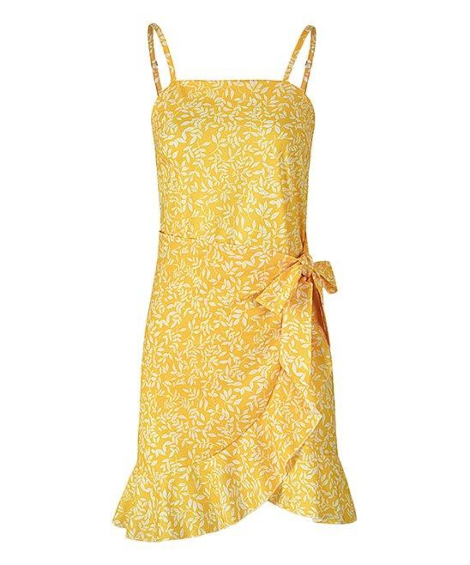 Yellow Floral Wrap Dress