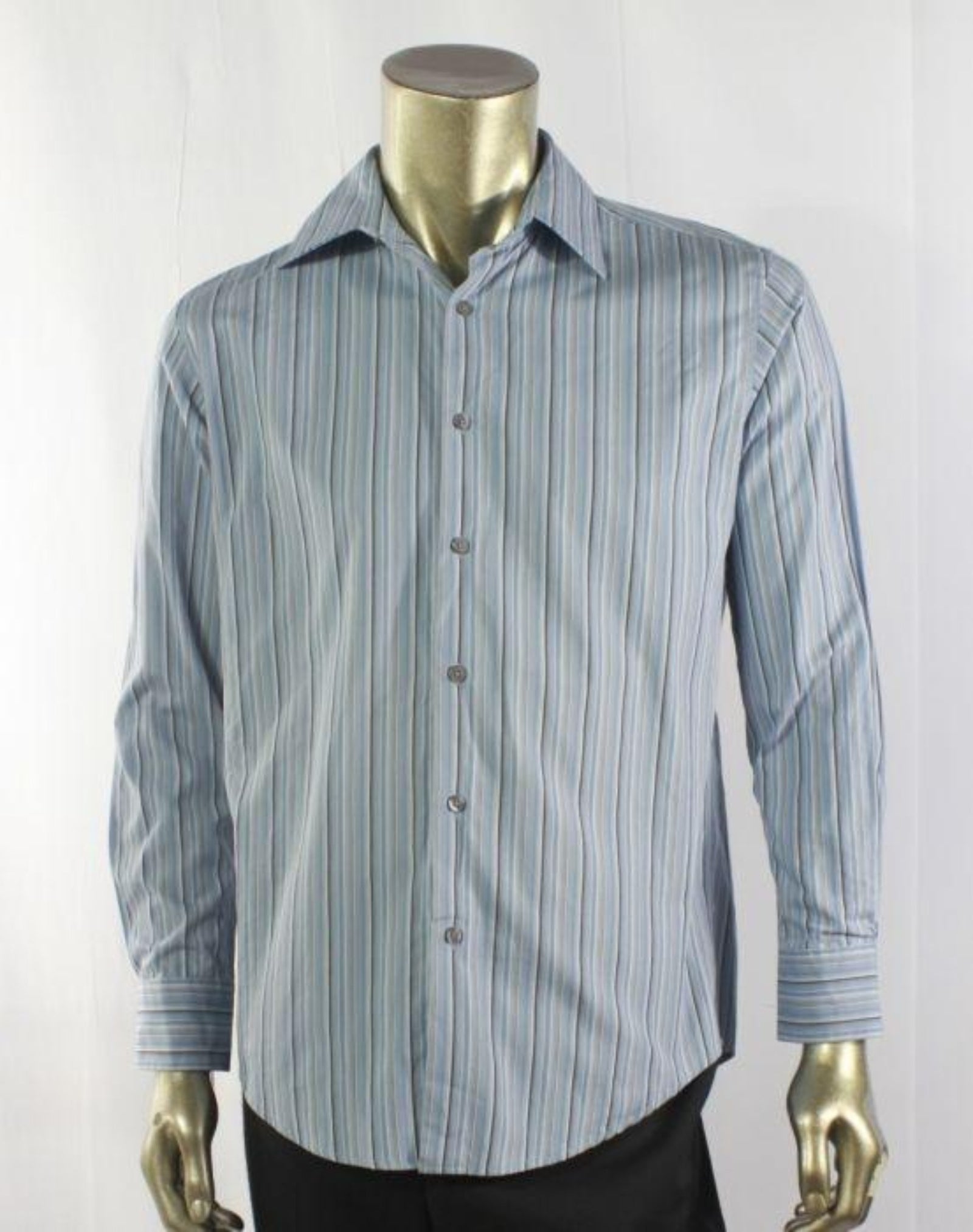 Button Front Long Striped Sleeve Top