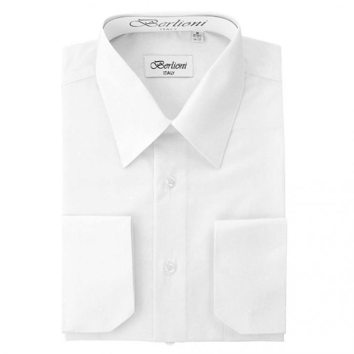 White Solid Convertible Cuff Dress Shirt