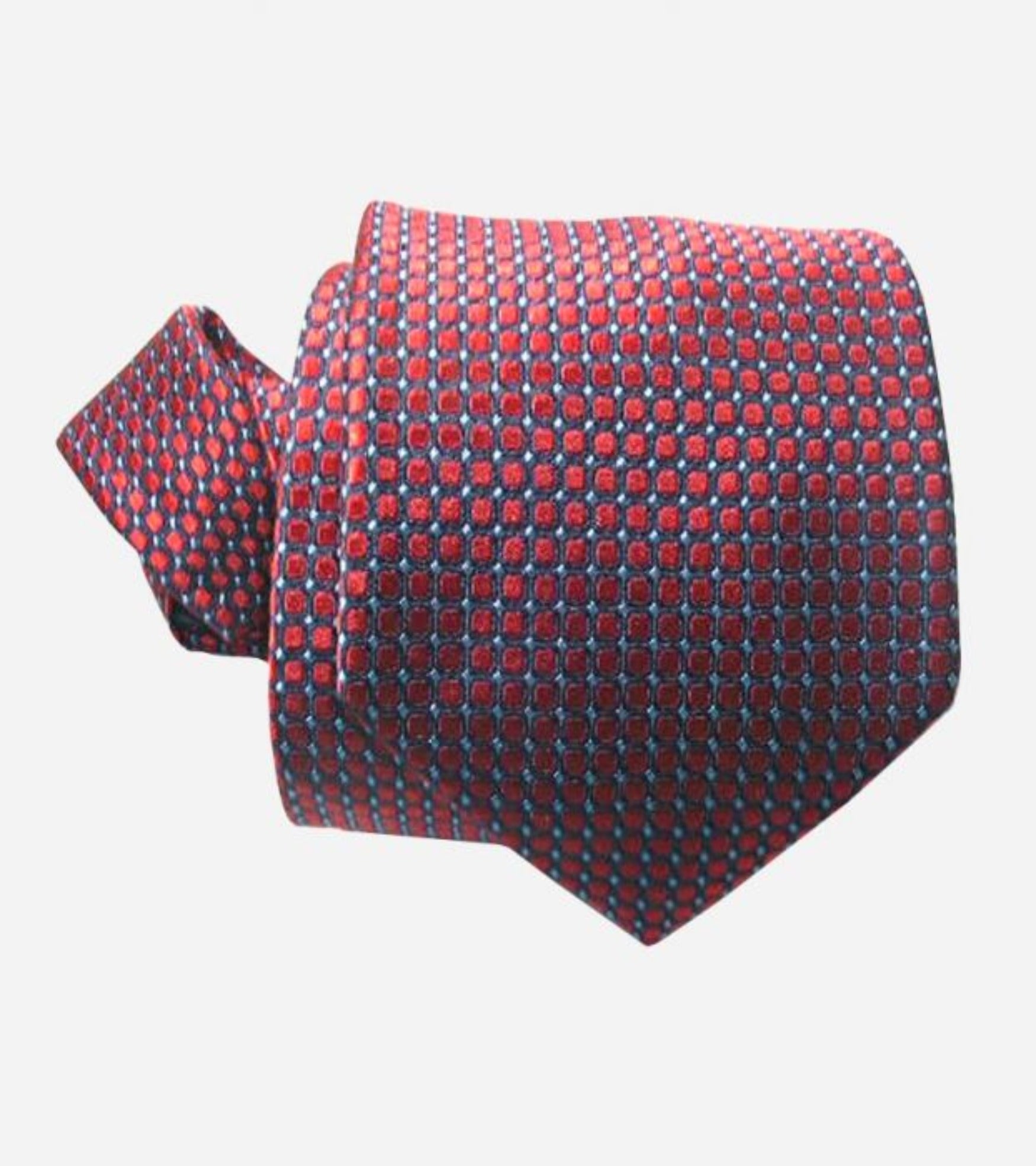 Red Square Print Silk Men's Tie