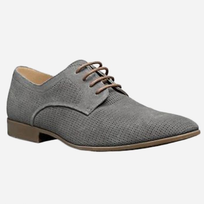 Grey Suede Oxford Lace-up Shoes