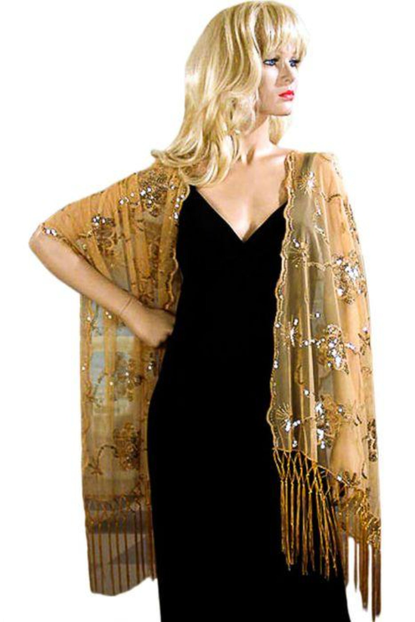 Gold Embroidery Sequin Shawl