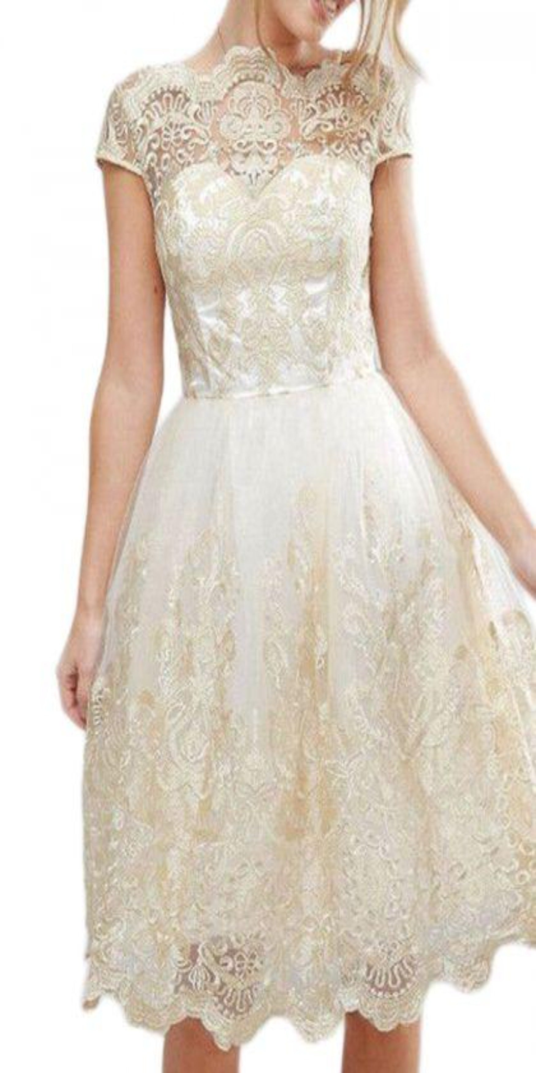 Light Golden Lace Ball Gown Dress