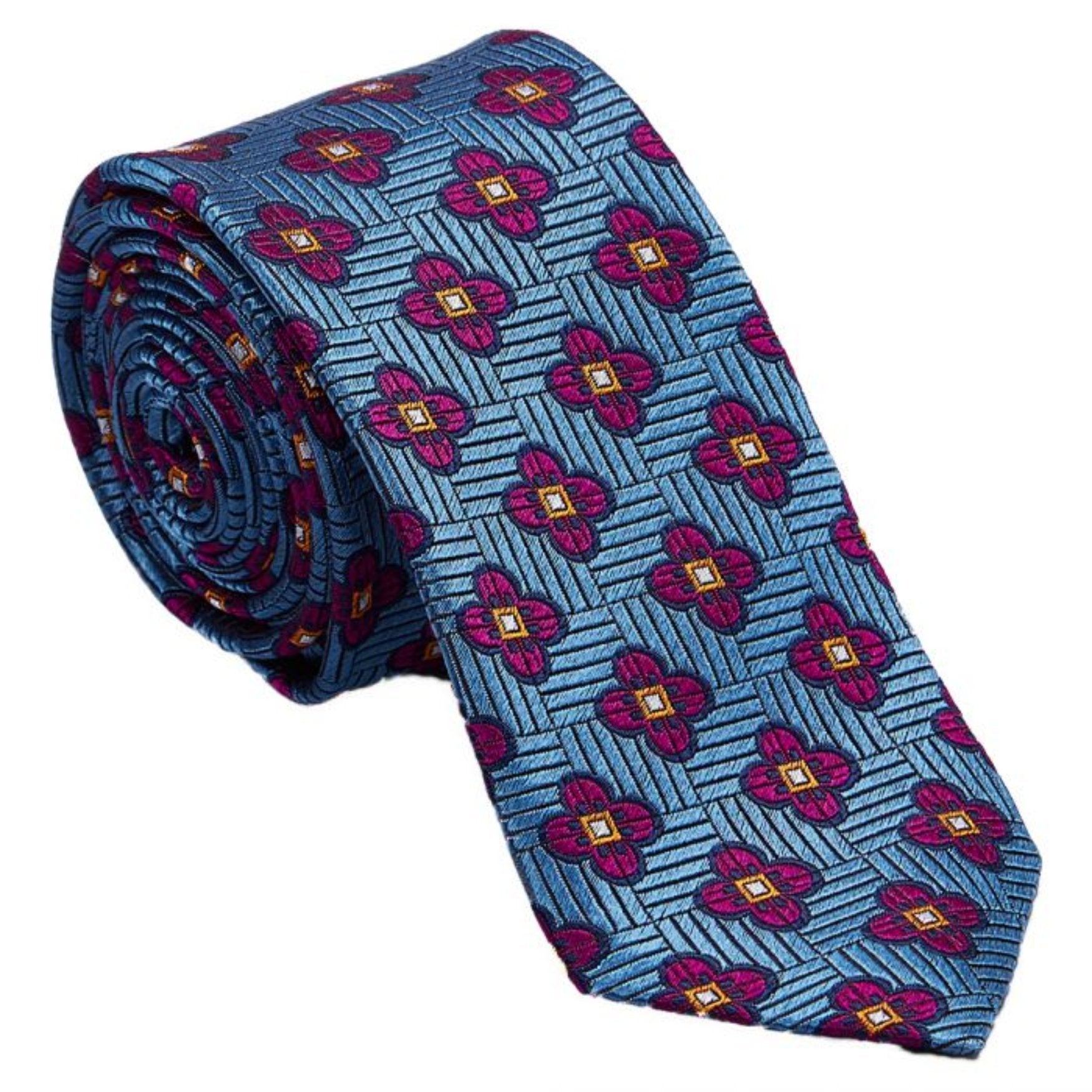 Blue & Purple Abstract Floral Silk Tie