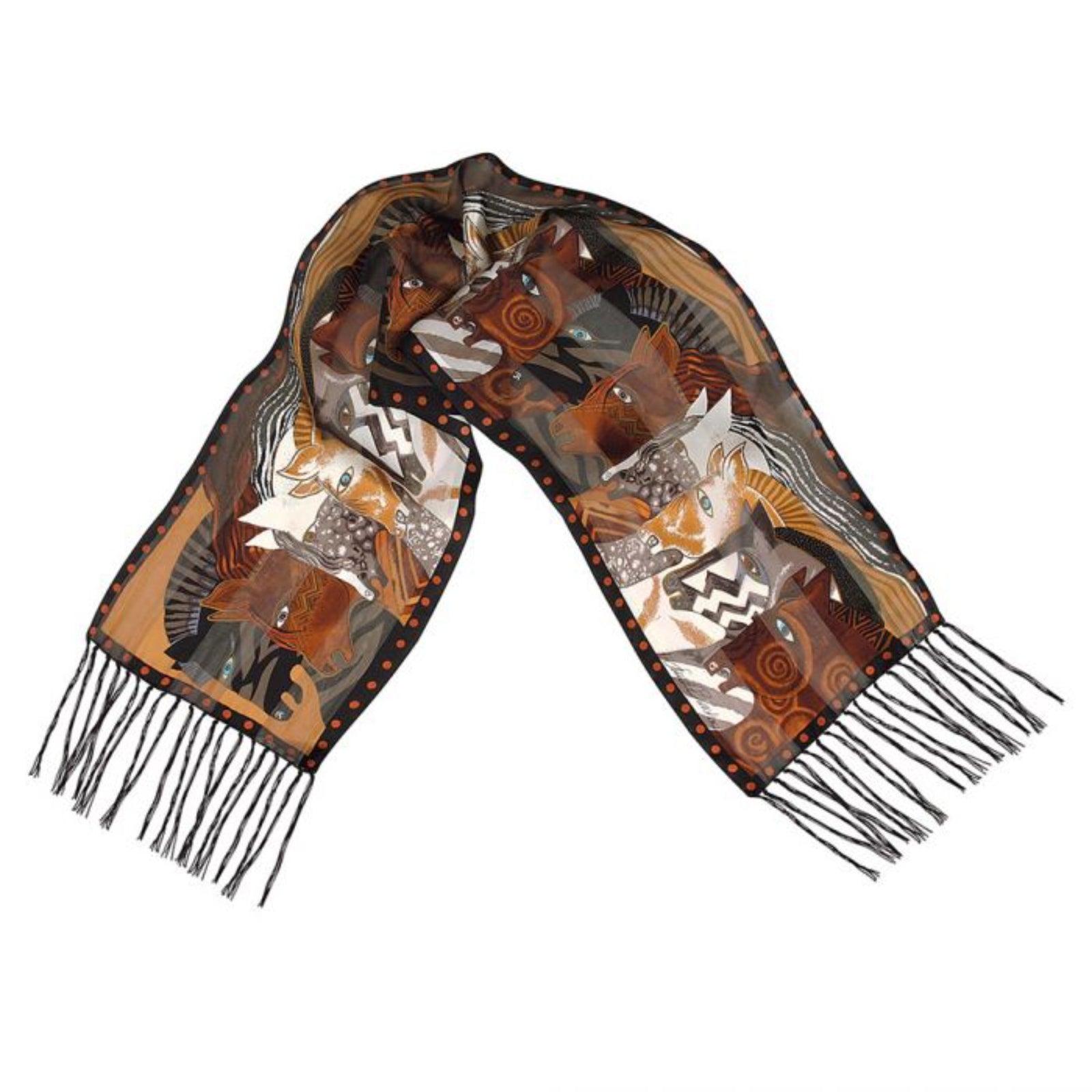 Women Brown Moroccan Mares Fringe Silk Scarf