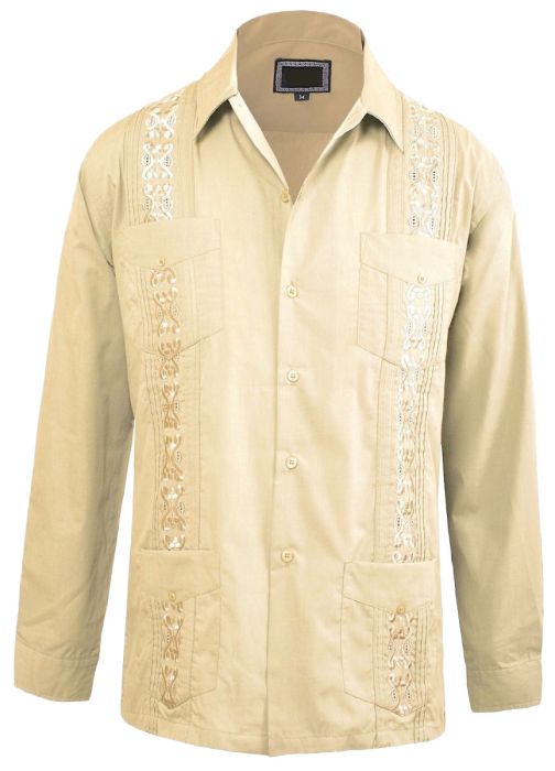 Men Beige Guayabera Button Front Shirt