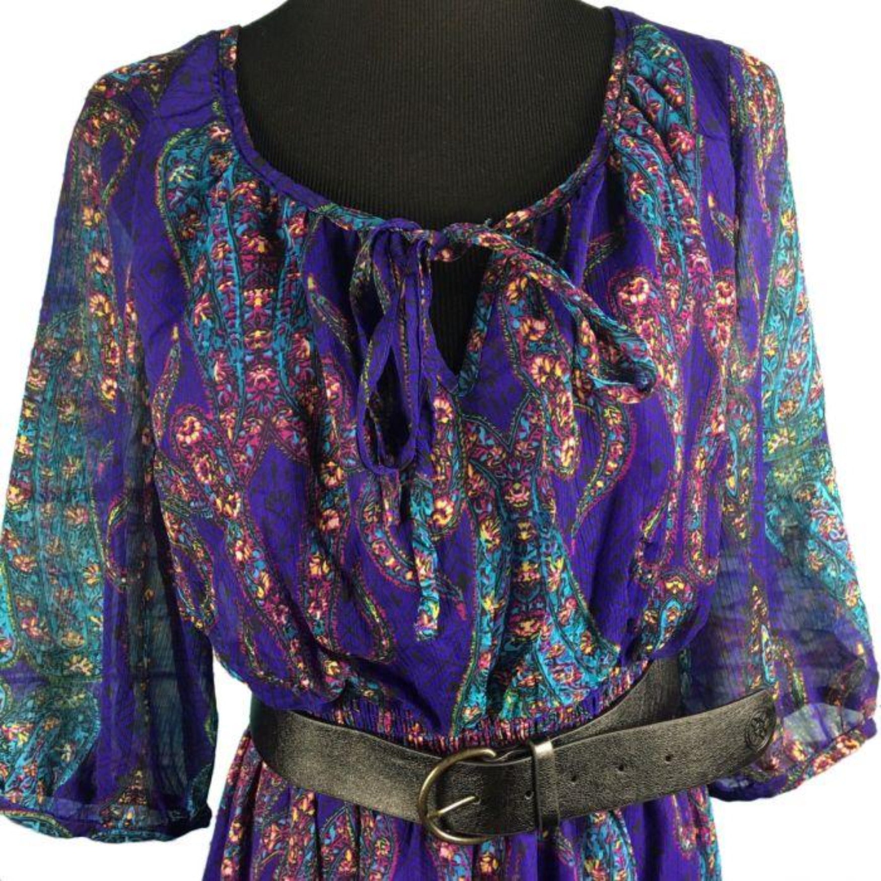 Nicole By Nicole Miller Purple Paisley Chiffon 3/4 Sleeve Keyhole Print Dress 12
