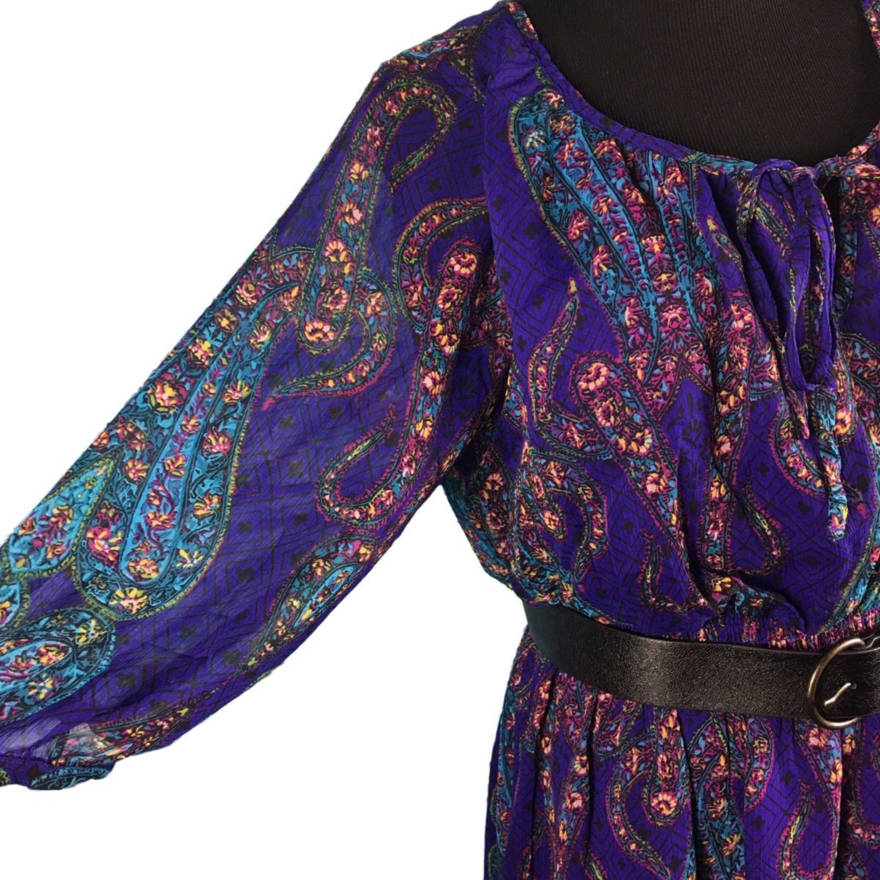Nicole By Nicole Miller Purple Paisley Chiffon 3/4 Sleeve Keyhole Print Dress 12
