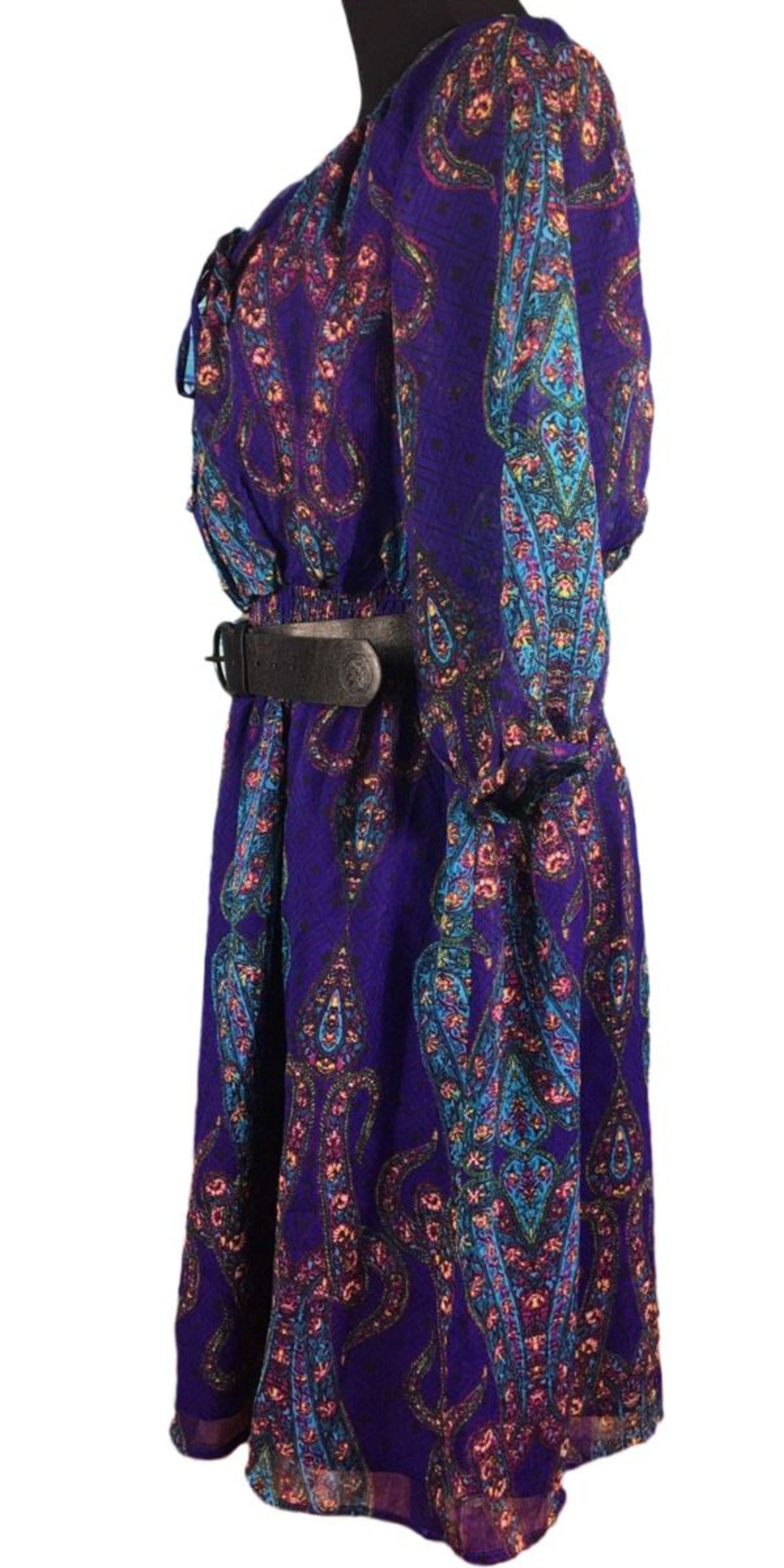 Nicole By Nicole Miller Purple Paisley Chiffon 3/4 Sleeve Keyhole Print Dress 12