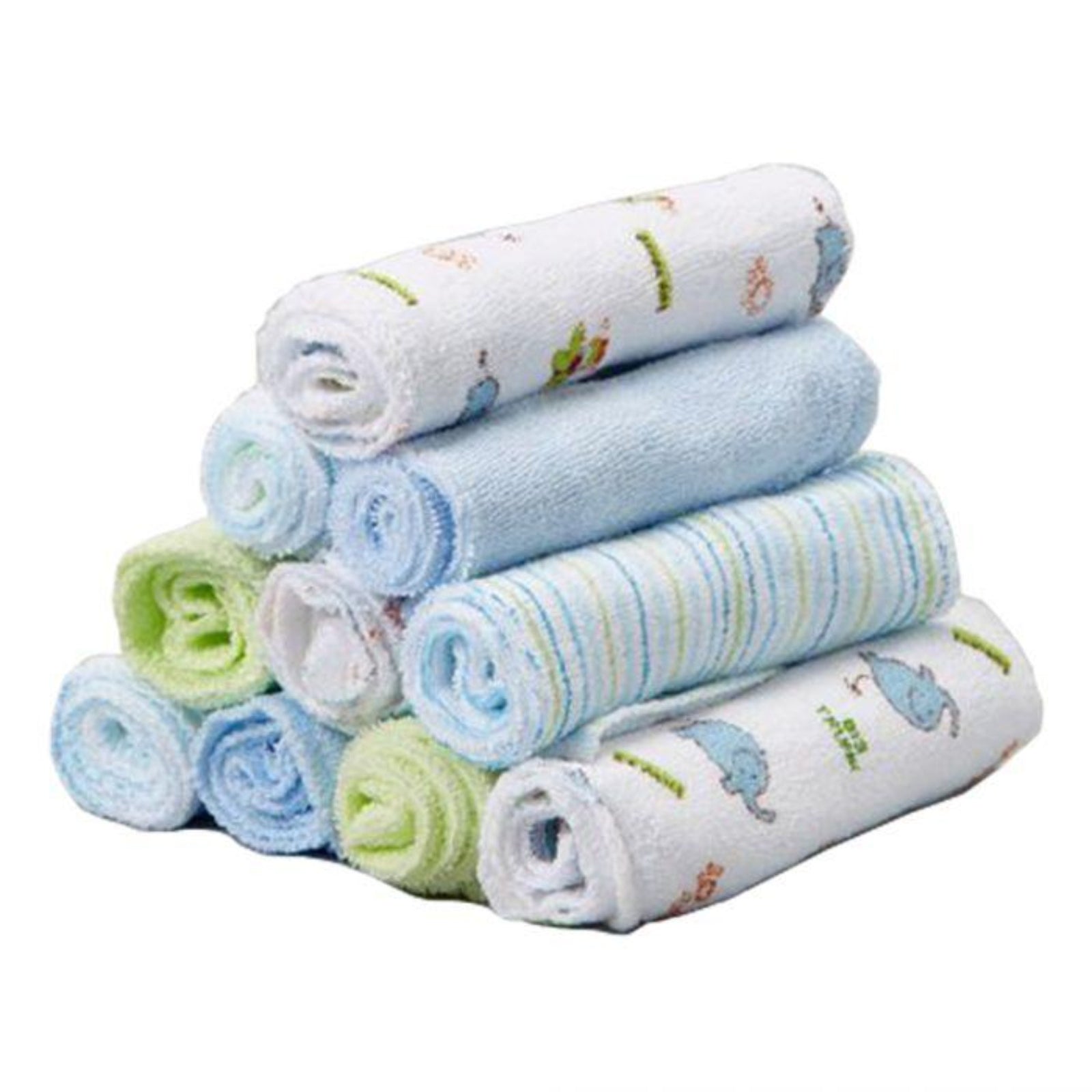 Blue & Green Elephant Washcloth - Set of Ten