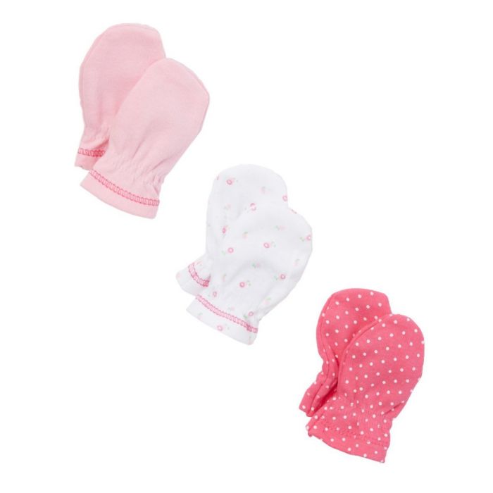 Infant Pink & White  Mittens - Set of 3