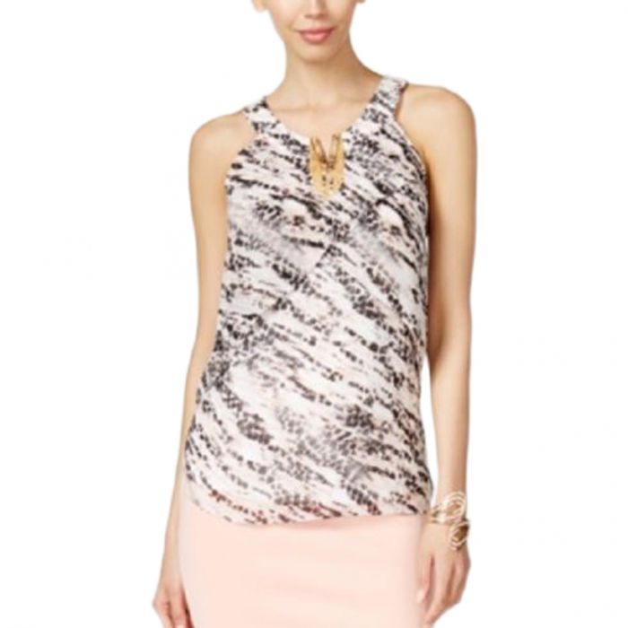 Multicolored Embellished Split-Neck Top Blouse