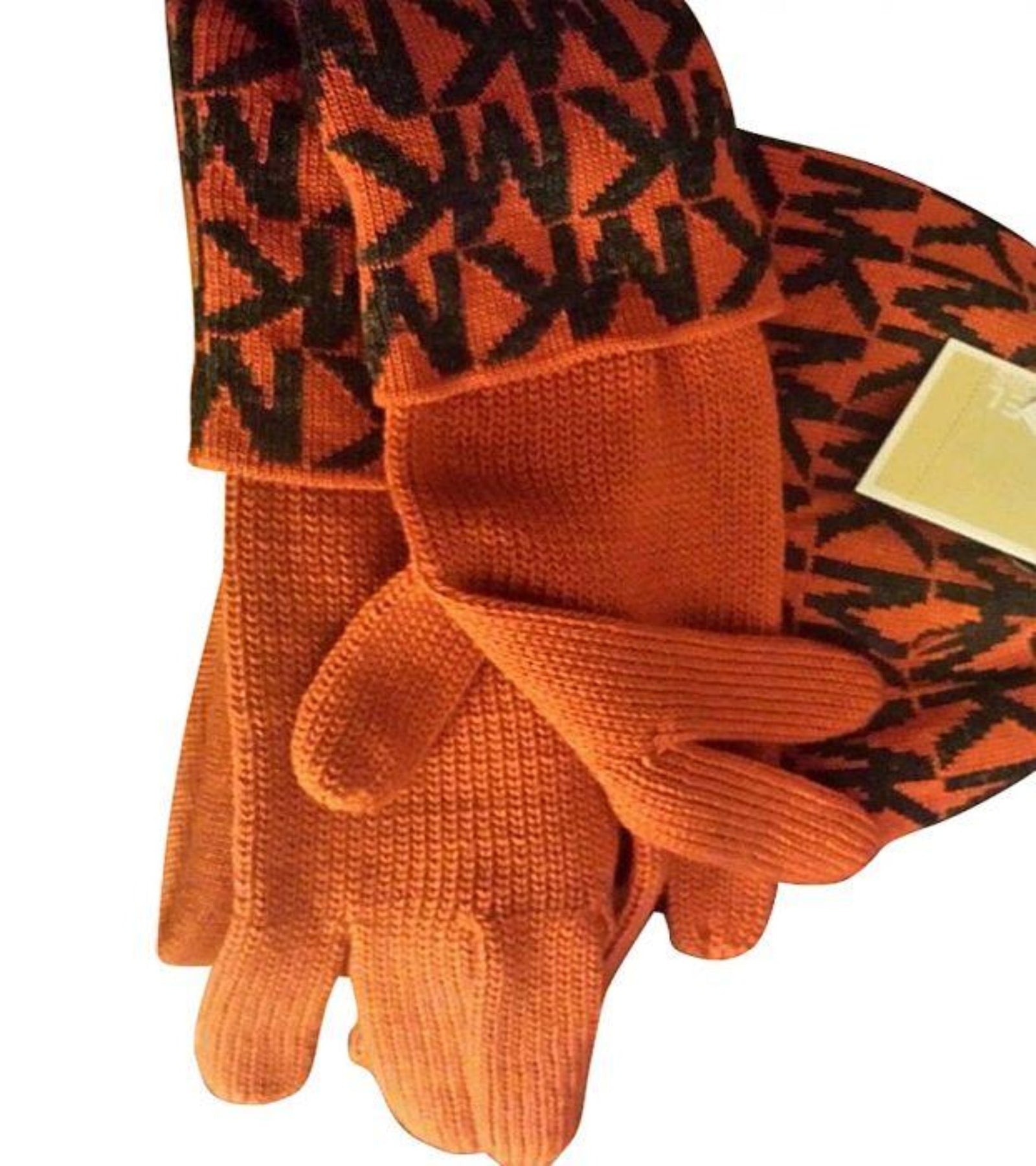 Unisex Orange & Black Hat & Gloves Set