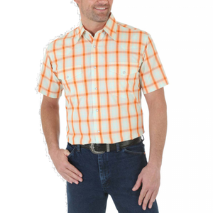 Orange Plaid Short-Sleeve Button-Up